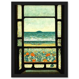 Artery8 A Sea View Seaside Beach Flowers William Morris Artwork Framed Wall Art Print A4 in Black - thumbnail 1