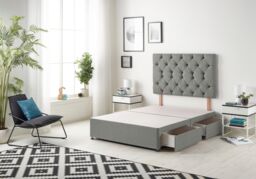 Somnior Premier Linen Fabric Divan Bed with Spring Memory Foam Mattress & Upholstered Headboard 4 Drawers in Silver - Size: King - thumbnail 4