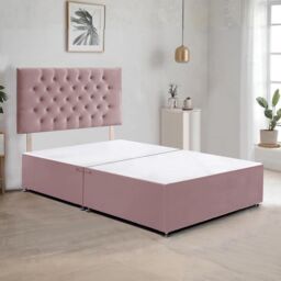 "Bed Time UK Plush Divan Bed Frame with 2 Drawers & 20"" Chesterfield Headboard in Pink - Size: Single" - thumbnail 2
