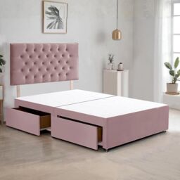 "Bed Time UK Plush Divan Bed Frame with 2 Drawers & 20"" Chesterfield Headboard in Pink - Size: Single"