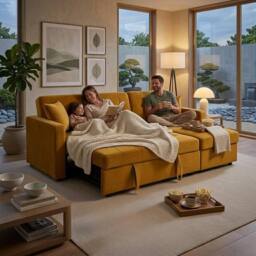 Bed Time UK Luxora L-Shaped Sofa Bed with Storage Chaise 3 Seater in Mustard - thumbnail 5