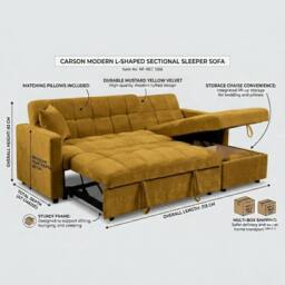 Bed Time UK Luxora L-Shaped Sofa Bed with Storage Chaise 3 Seater in Mustard - thumbnail 2
