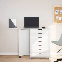 Berkfield Home Rolling Cabinet with Desk MOSS White Solid Wood Pine - thumbnail 3