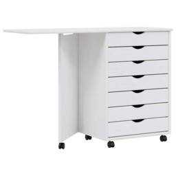 Berkfield Home Rolling Cabinet with Desk MOSS White Solid Wood Pine - thumbnail 2