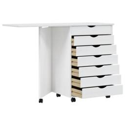 Berkfield Home Rolling Cabinet with Desk MOSS White Solid Wood Pine - thumbnail 4
