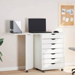 Berkfield Home Rolling Cabinet with Desk MOSS White Solid Wood Pine - thumbnail 1