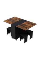 Living and Home Folding Dining Table Set with 4 Stools in Natural - thumbnail 5