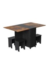 Living and Home Folding Dining Table Set with 4 Stools in Natural - thumbnail 3