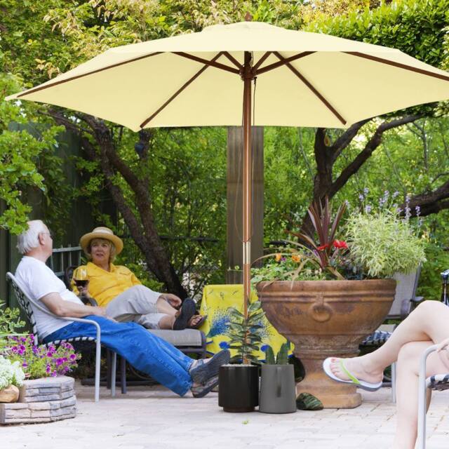 OUTSUNNY 2.5m Wood Garden Parasol Sun Shade Patio Outdoor Wooden Umbrella Canopy in Cream - image 1