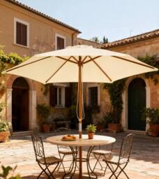 OUTSUNNY 2.5m Wood Garden Parasol Sun Shade Patio Outdoor Wooden Umbrella Canopy in Cream - thumbnail 9