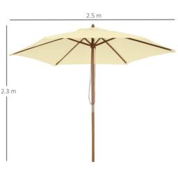 OUTSUNNY 2.5m Wood Garden Parasol Sun Shade Patio Outdoor Wooden Umbrella Canopy in Cream - thumbnail 3