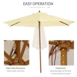OUTSUNNY 2.5m Wood Garden Parasol Sun Shade Patio Outdoor Wooden Umbrella Canopy in Cream - thumbnail 6