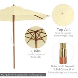 OUTSUNNY 2.5m Wood Garden Parasol Sun Shade Patio Outdoor Wooden Umbrella Canopy in Cream - thumbnail 4