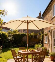 OUTSUNNY 2.5m Wood Garden Parasol Sun Shade Patio Outdoor Wooden Umbrella Canopy in Cream - thumbnail 8