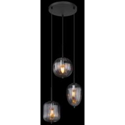 Netlighting Attila Cluster Pendant Matt Black Smoke Glass Shade 3x E14 - thumbnail 4