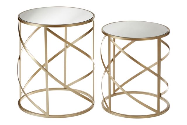 Orsina Set Of 2 Champagne Swirl Frame Side Tables, Mirrored Glass Top Accent Tables, Iron Base Nesting Tables in Gold - image 1