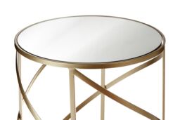 Orsina Set Of 2 Champagne Swirl Frame Side Tables, Mirrored Glass Top Accent Tables, Iron Base Nesting Tables in Gold - thumbnail 6