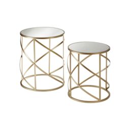 Orsina Set Of 2 Champagne Swirl Frame Side Tables, Mirrored Glass Top Accent Tables, Iron Base Nesting Tables in Gold - thumbnail 5