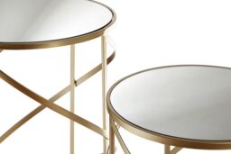 Orsina Set Of 2 Champagne Swirl Frame Side Tables, Mirrored Glass Top Accent Tables, Iron Base Nesting Tables in Gold - thumbnail 7