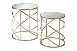 Orsina Set Of 2 Champagne Swirl Frame Side Tables, Mirrored Glass Top Accent Tables, Iron Base Nesting Tables in Gold - thumbnail 2