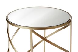 Orsina Set Of 2 Champagne Swirl Frame Side Tables, Mirrored Glass Top Accent Tables, Iron Base Nesting Tables in Gold - thumbnail 3