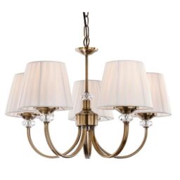 Netlighting Langham 5 Light Multi Arm Chandelier Antique Brass Pleated Cream Shades E14 in Gold