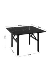Living and Home 80cm Square Foldable Coffee Table with Marble Effect Top Low Dining Table in Black - thumbnail 2