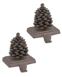 Dibor Set of 2 Cast Iron Pine Cone Decorative Christmas Stocking Holders in Brown - Size: 2 Pack - thumbnail 2