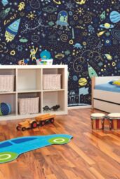 Origin Murals Space Doodle Text Wall Mural in Mid Navy - Size: W350 cm x H280 cm - thumbnail 1