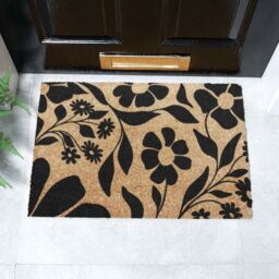 Artsy Mats Black Floral Pattern Coir Doormat (60 x 40cm) in Brown - Size: 40 cm x 60 cm - thumbnail 1
