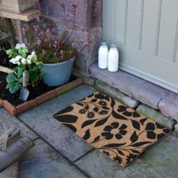 Artsy Mats Black Floral Pattern Coir Doormat (60 x 40cm) in Brown - Size: 40 cm x 60 cm - thumbnail 3
