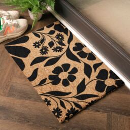 Artsy Mats Black Floral Pattern Coir Doormat (60 x 40cm) in Brown - Size: 40 cm x 60 cm - thumbnail 2