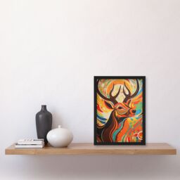 Artery8 Wall Art Print Abstract Majestic Stag Autumn Hues Sunrise Reindeer Head Portrait Vibrant Bold Bright Colourful Painting Art Framed - thumbnail 4