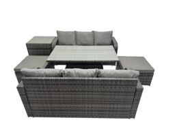 Fimous Rattan Garden Furniture Set 8-seater with Side Table 2 Big Footstool in Dark Grey - thumbnail 2