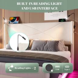 Direct Wicker Modern Hydraulic Double Bed Frame with LED Lighting & USB-C Ports in Beige - thumbnail 5