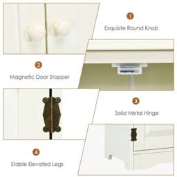 VOGREX Wooden Floor Cabinet Adjustable Shelf in White - thumbnail 6