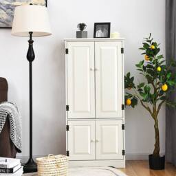 VOGREX Wooden Floor Cabinet Adjustable Shelf in White - thumbnail 7
