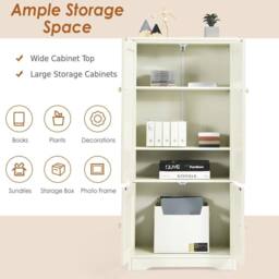 VOGREX Wooden Floor Cabinet Adjustable Shelf in White - thumbnail 4