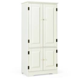 VOGREX Wooden Floor Cabinet Adjustable Shelf in White - thumbnail 1