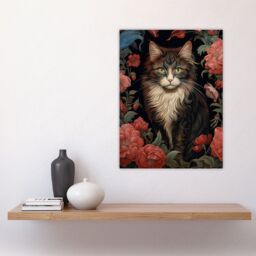 Artery8 Stylish Maine Coon Cat In Pink Flower Garden Floral Design Illustration Artwork Large Wall Unframed Art Poster Print Thick Paper 18X24 Inch - thumbnail 4