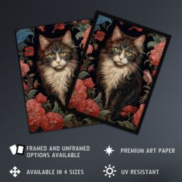 Artery8 Stylish Maine Coon Cat In Pink Flower Garden Floral Design Illustration Artwork Large Wall Unframed Art Poster Print Thick Paper 18X24 Inch - thumbnail 2