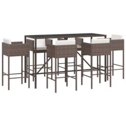 Berkfield Home 7 Piece Garden Bar Set with Cushions Brown Poly Rattan - thumbnail 2