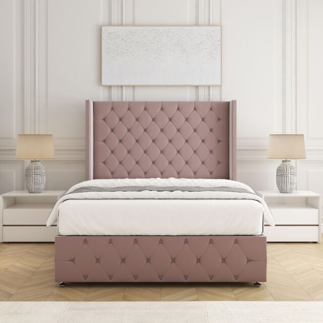 "BSSPOKE Mayfair Plush Velvet Divan Bed 54"" Headboard & Mattress No Drawers in Pink - Size: Single" - image 1
