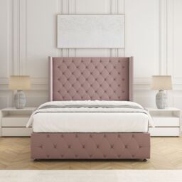 "BSSPOKE Mayfair Plush Velvet Divan Bed 54"" Headboard & Mattress No Drawers in Pink - Size: Single" - thumbnail 1