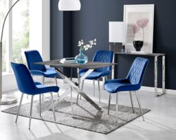 FurnitureboxUK Leonardo Grey Glass Marble Effect Silver Leg Table & 4 Pesaro Silver Chairs in Navy - thumbnail 1