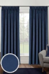 Enhanced Living 100% Blackout Luxury Supersoft Velvet Thermal Tape Top Curtains for Living Room & Bedrooms in Blue - Size: 117 cm width x 137 cm drop