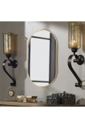 Living and Home 40x70cm Modern Gold Oval Metal Wall Mirror - Size: 40x70 cm - thumbnail 3