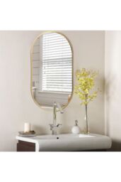 Living and Home 40x70cm Modern Gold Oval Metal Wall Mirror - Size: 40x70 cm - thumbnail 2