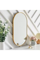 Living and Home 40x70cm Modern Gold Oval Metal Wall Mirror - Size: 40x70 cm - thumbnail 1