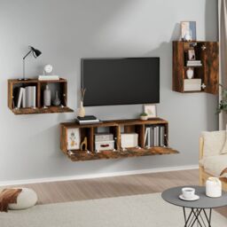 Berkfield Home 4 Piece TV Cabinet Set Smoked Oak Engineered Wood in Brown - thumbnail 3